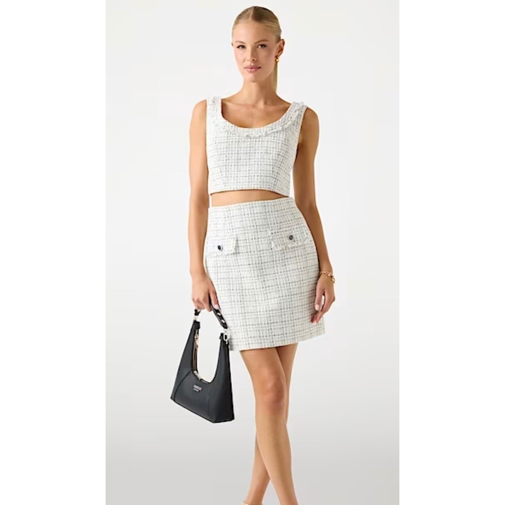 Guess Annmaria‎ White Black Tweed Crop Top NWT Size Small